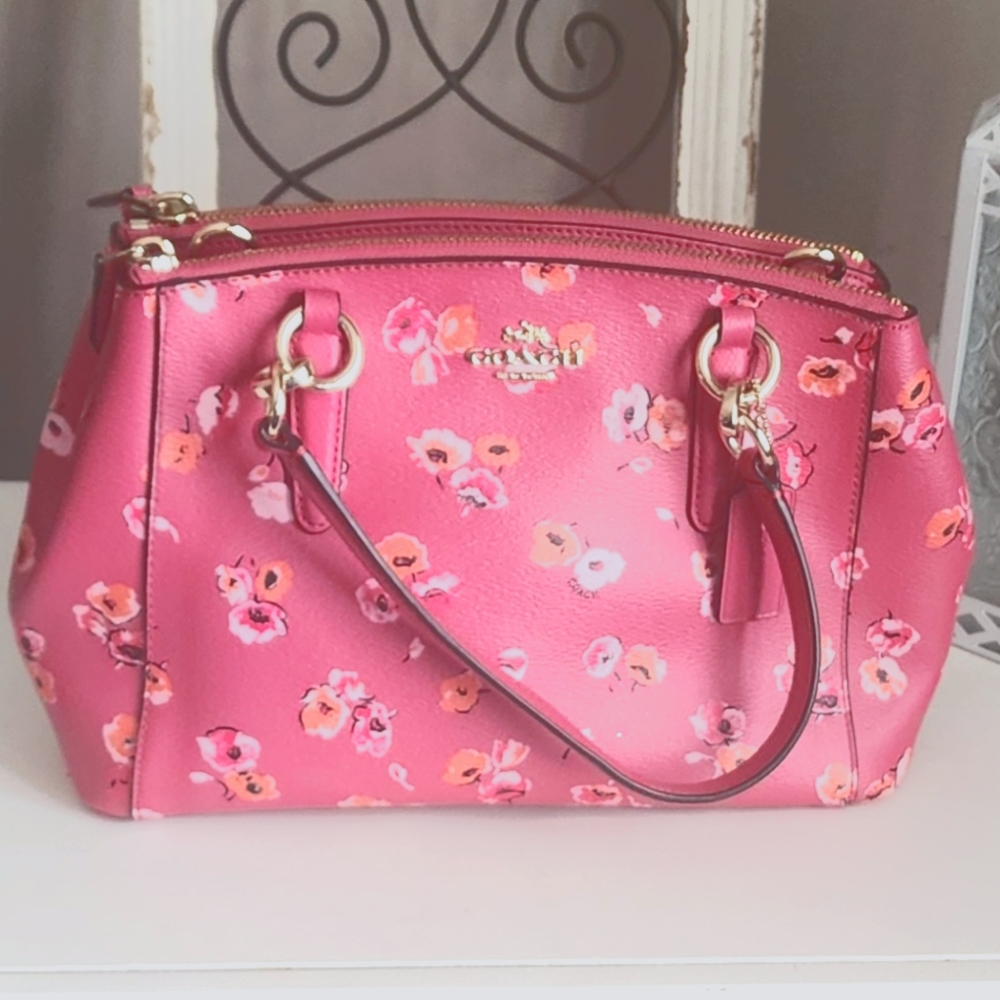 SOLD DO NOT PURCHASE Coach Mini Christie Carryall Pink Floral Women's Bag EUC - Picture 1 of 12